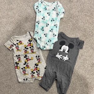 Disney Mickey Mouse Baby Bodysuit Trio - Gray, Blue, Multicolor